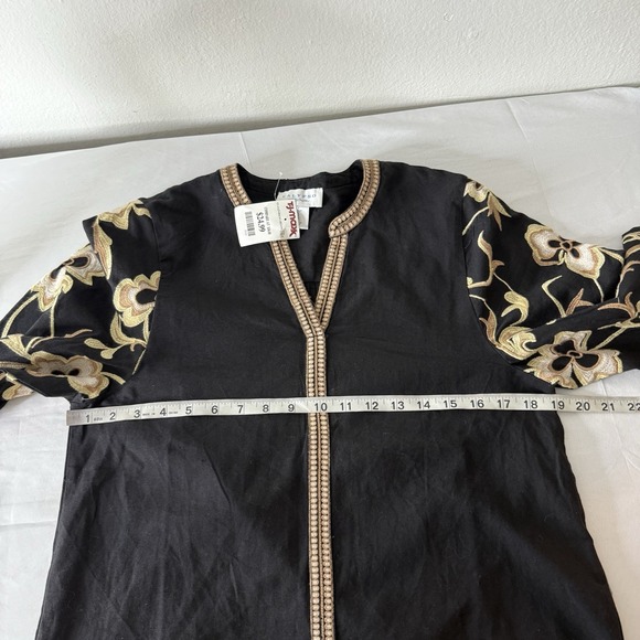 Calypso St Barth Embroidered Balloon Long Sleeve Black Top Women's Small Boho‎ - Picture 9 of 11